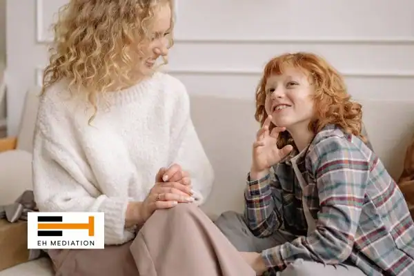Happy mother and child after sorting child arrangements mediation Grays